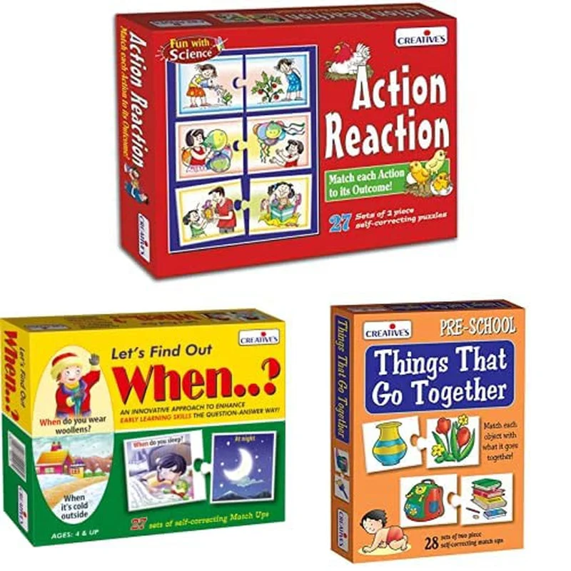 Action and Reaction Puzzle, Let's Find Out When Puzzle and Things That Go Together Puzzle (Set of 3)