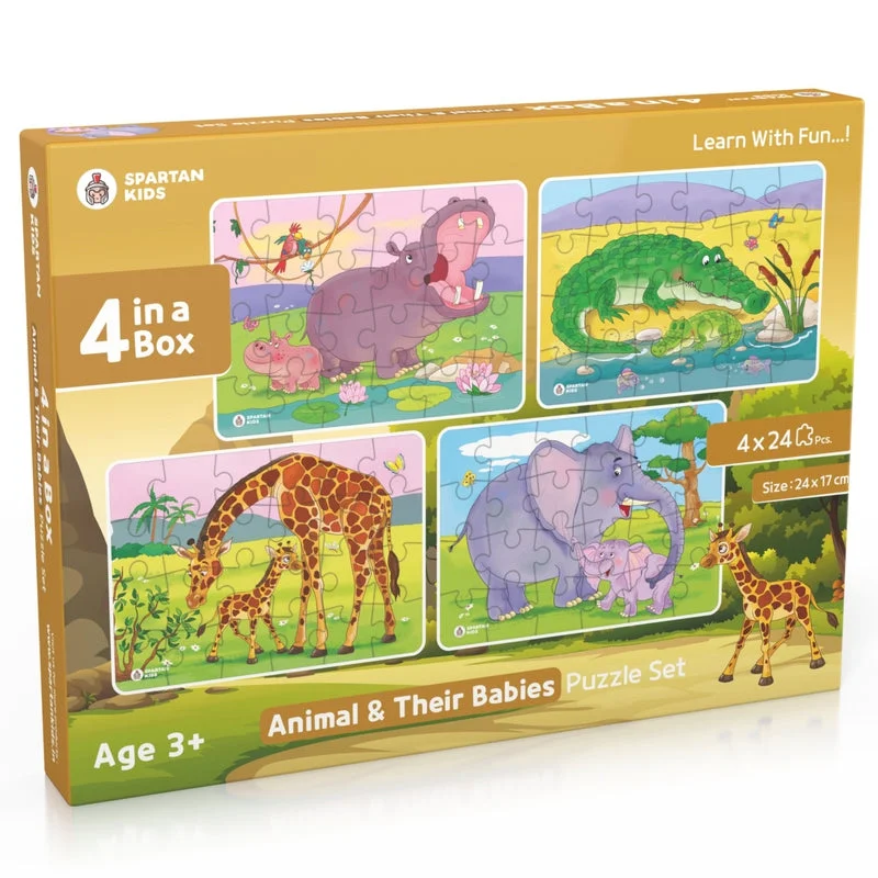 Animals & Their Babies of The World Puzzle for Kids (Set of 4) - 96 Puzzle Pieces